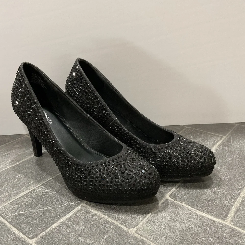 Silver Slipper Flirty Black Rhinestone Heel